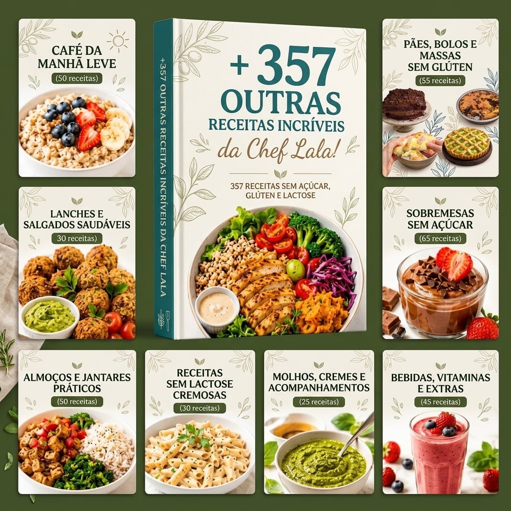Mosaico com prévia das 357 receitas extras da Chef Lala